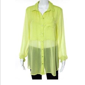Free People Lime/Yellow Sheer Button Down